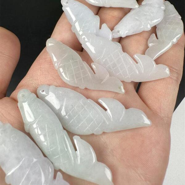 10 beads, fish bead, fish charm, jade fish, jadeite charm, white bead, green bead - Image 7