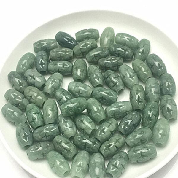 50 pcs / 100 pcs cross flower pattern oval bead genuine natural oily green jadeite bead, jade bead, rice bead - Image 8