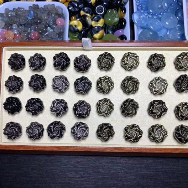 5 pcs / 10 pcs peony flower shape natural obsidian bead - Image 9