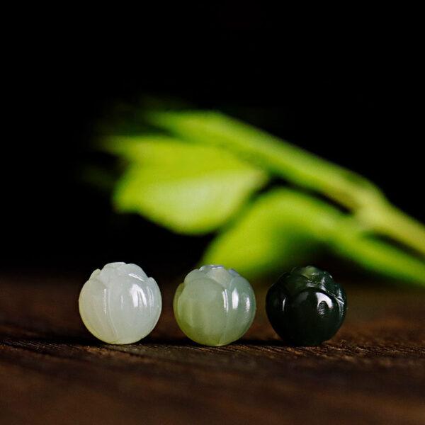 lotus flower bud shape genuine natural nephrite jade bead - Image 2