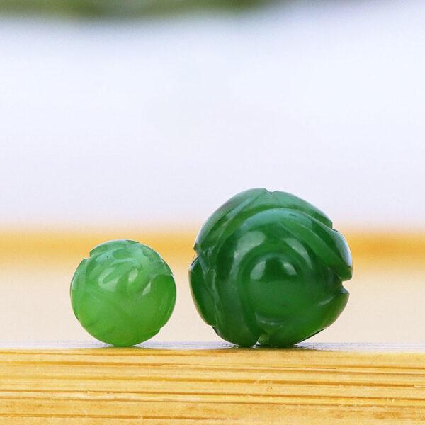 flower pattern round shape genuine natural green nephrite jade bead