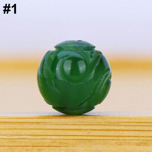 flower pattern round shape genuine natural green nephrite jade bead - Image 4