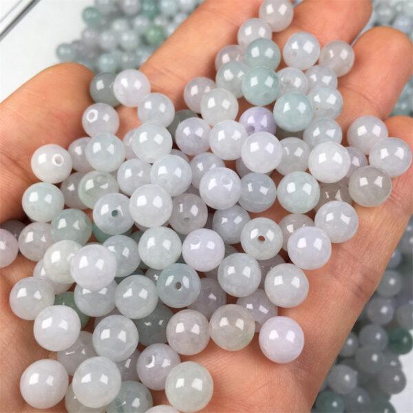 20 pcs / 50 pcs round shape genuine natural icy white and green jadeite bead, jade bead - Image 2