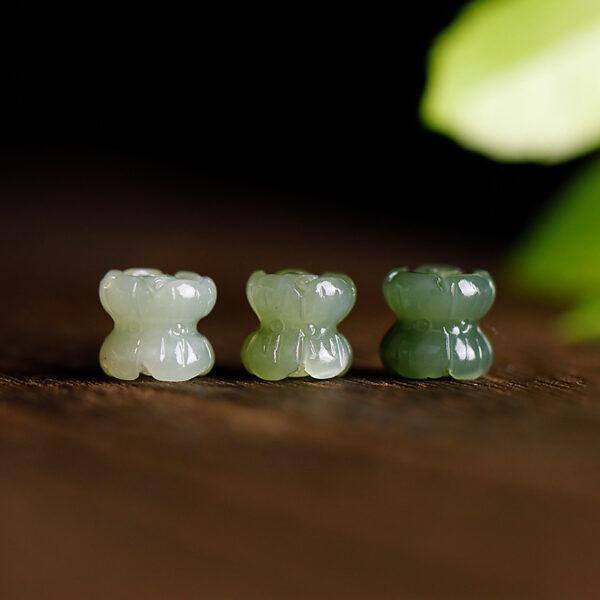 double side lotus flowers shape genuine natural nephrite jade bead - Image 2