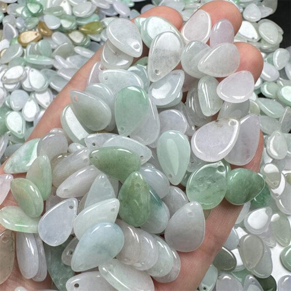 50 pcs 11 - 16 mm flat droplet shape genuine natural icy jadeite bead - Image 2