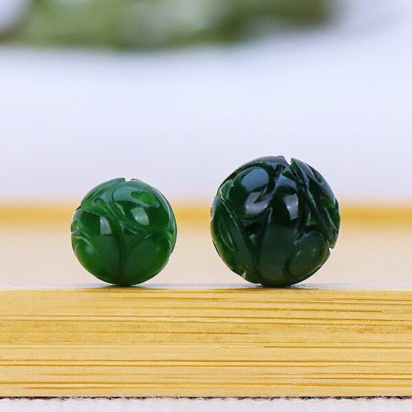 flower pattern round shape genuine natural green nephrite jade bead - Image 2