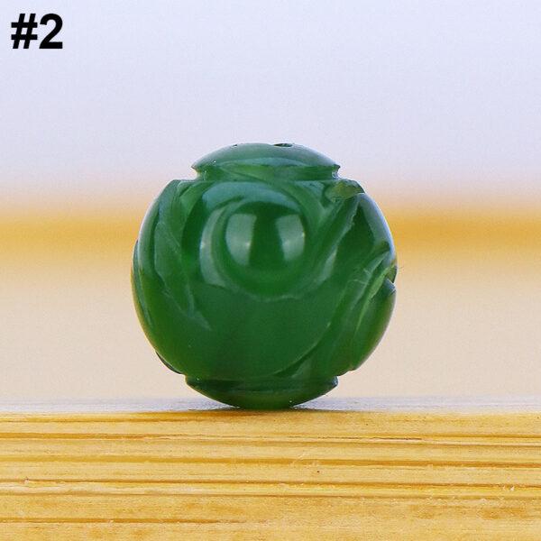 flower pattern round shape genuine natural green nephrite jade bead - Image 5