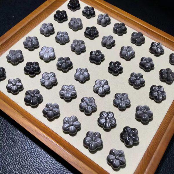 5 pcs / 10 pcs flower shape natural obsidian bead - Image 3