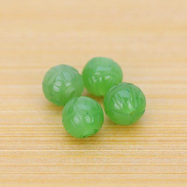 flower pattern round shape genuine natural green nephrite jade bead - Image 3