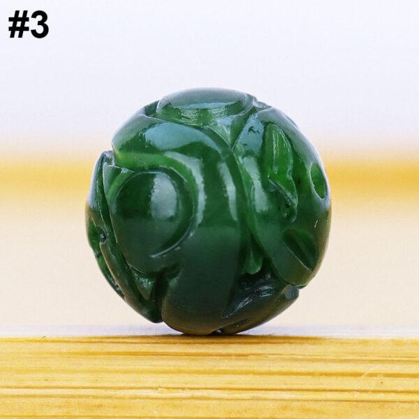 flower pattern round shape genuine natural green nephrite jade bead - Image 6
