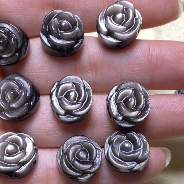 5 pcs / 10 pcs nice rose flower shape natural obsidian bead - Image 7