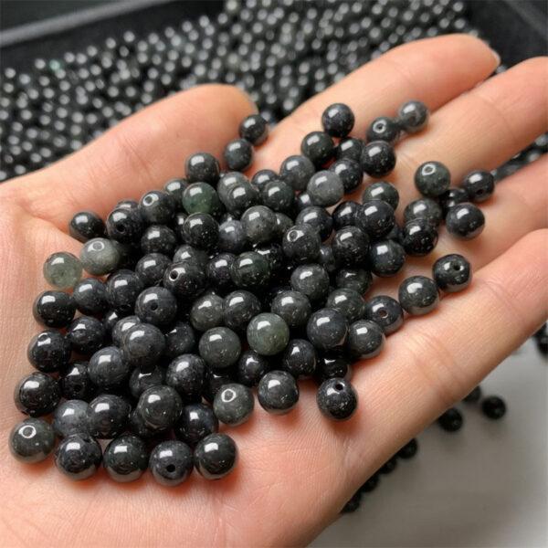 50 pcs 6.5 mm round shape genuine natural black gray jadeite bead, jade bead