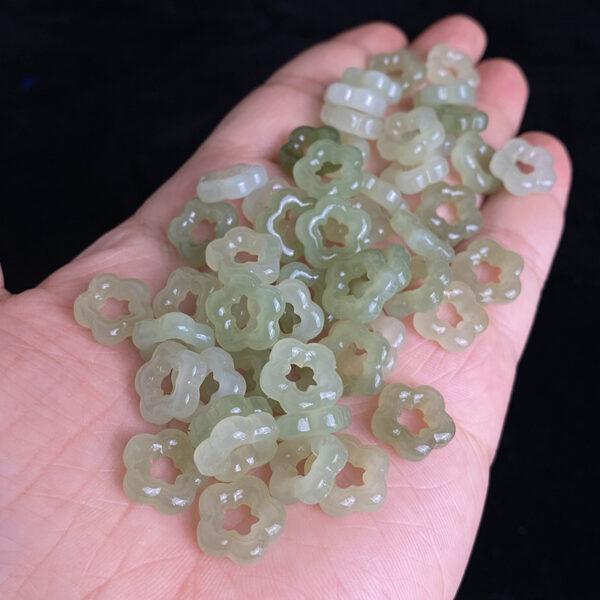 hollow flower shape genuine natural green nephrite jade bead