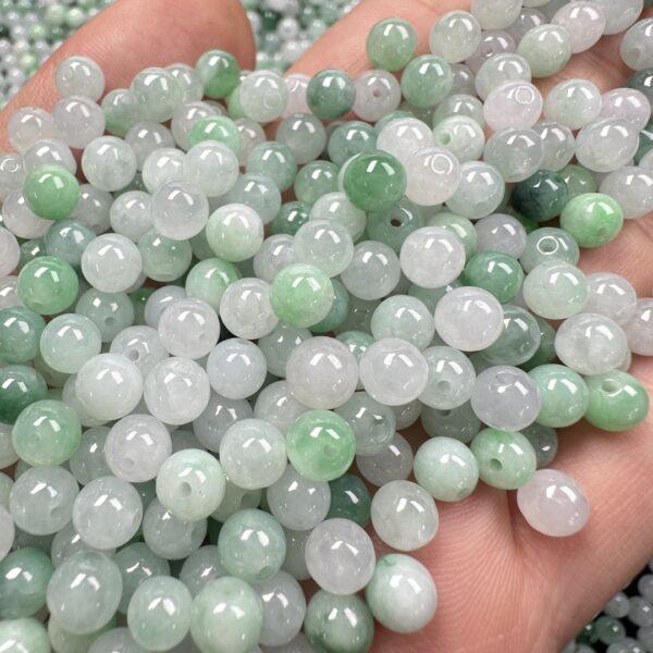 20 pcs /50 pcs round shape genuine natural icy white and green jadeite bead, jade bead - Image 2