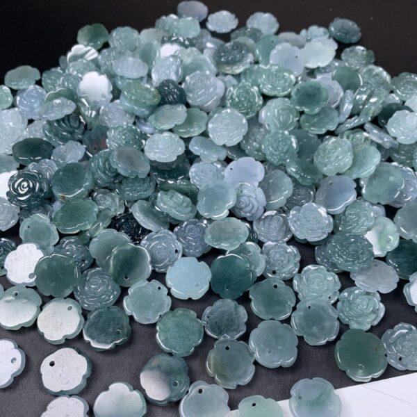 2 pcs / 5 pcs rose flower shape genuine natural icy blue jadeite charm, jade charm - Image 3