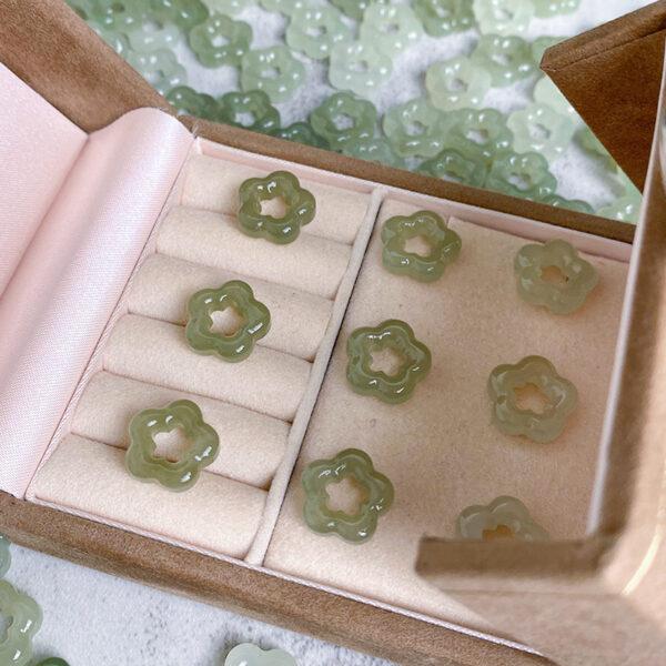 hollow flower shape genuine natural green nephrite jade bead - Image 3