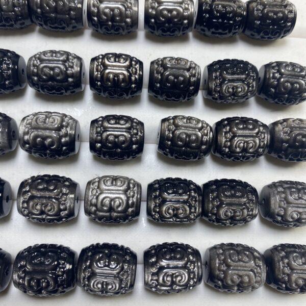 5 pcs / 10 pcs vine pattern drum shape high quality natural silver obsidian bead - Image 3
