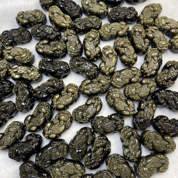 2 pcs / 5 pcs pixiu animal shape high quality natural golden obsidian bead - Image 4