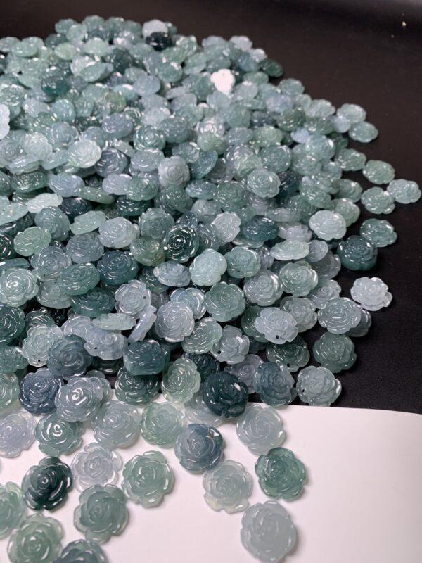 2 pcs / 5 pcs rose flower shape genuine natural icy blue jadeite charm, jade charm - Image 5