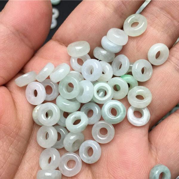 50 pcs / 100 pcs ring shape white and light green genuine natural jadeite bead, jade donut bead - Image 2