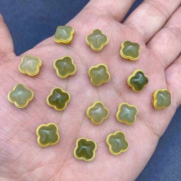 fine Four Leaf Clover shape genuine natural green nephrite jade bead - Image 2