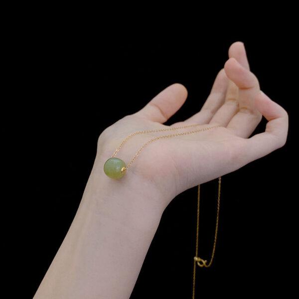 fine cylinder shape 18k gold genuine natural green nephrite jade bead - Image 2