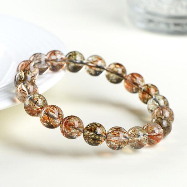 4mm - 12mm round shape 7A natural black gold super seven 7 rutilated quartz beaded bracelet - Image 2