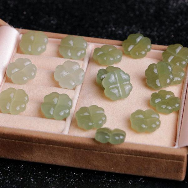 2 pcs / 5 pcs four leaf clover shape genuine natural green nephrite jade bead - Image 2