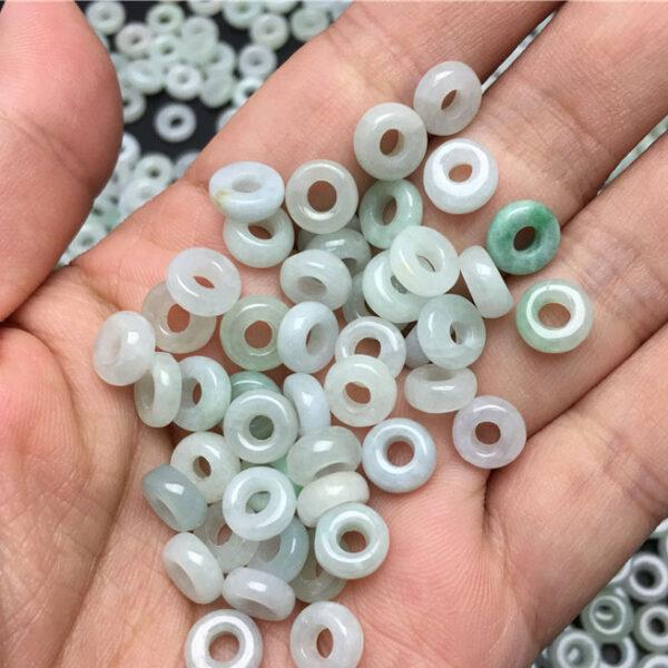 50 pcs / 100 pcs ring shape white and light green genuine natural jadeite bead, jade donut bead - Image 3