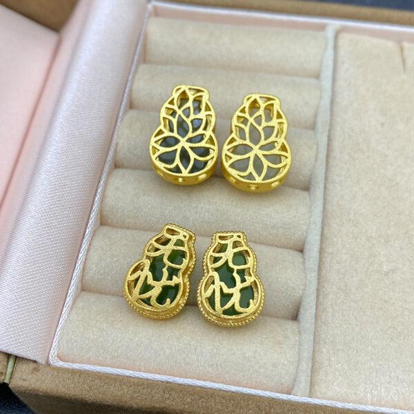 fine gourd shape genuine natural green nephrite jade bead - Image 3