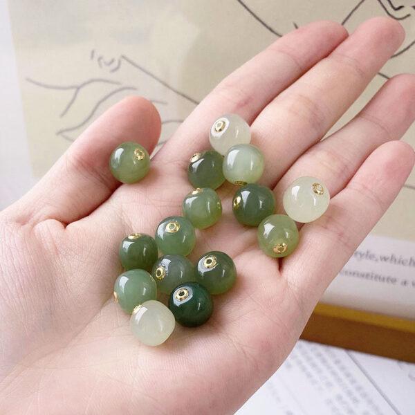 fine cylinder shape 18k gold genuine natural green nephrite jade bead - Image 3
