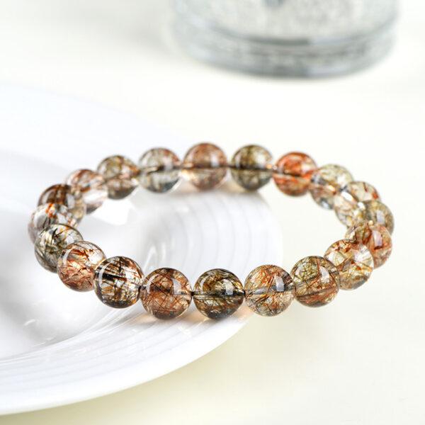 4mm - 12mm round shape 7A natural black gold super seven 7 rutilated quartz beaded bracelet - Image 3