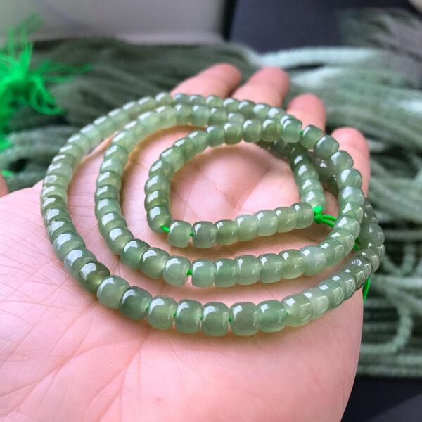 whole string drum shape green genuine natural nephrite jade bead - Image 3