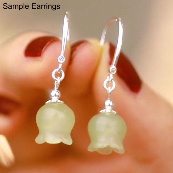 2 pcs / 5 pcs fine bell orchid shape genuine natural green nephrite jade bead - Image 3