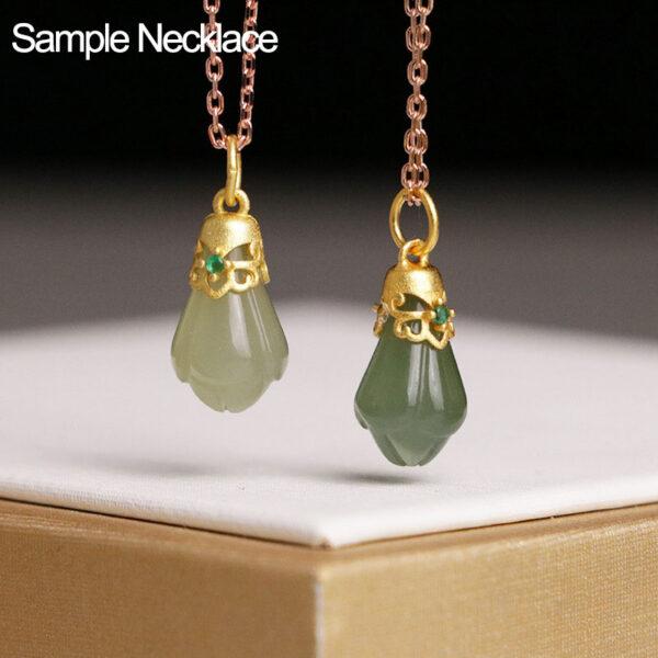 fine magnolia flower shape genuine natural green nephrite jade charm pendant bead - Image 3