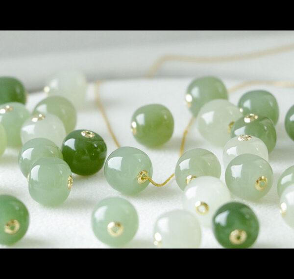 fine cylinder shape 18k gold genuine natural green nephrite jade bead - Image 4