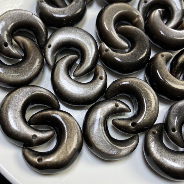 5 pcs / 10 pcs moon shape high quality natural silver obsidian charm - Image 4
