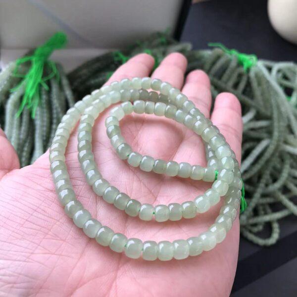 whole string drum shape green genuine natural nephrite jade bead - Image 4