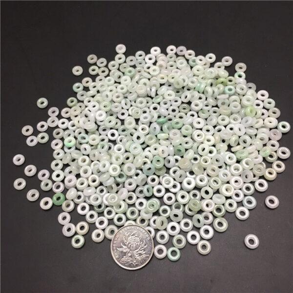 50 pcs / 100 pcs ring shape white and light green genuine natural jadeite bead, jade donut bead - Image 4