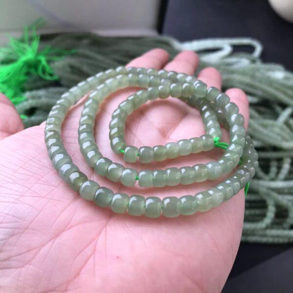 whole string drum shape green genuine natural nephrite jade bead - Image 5