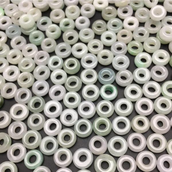 50 pcs / 100 pcs ring shape white and light green genuine natural jadeite bead, jade donut bead - Image 5