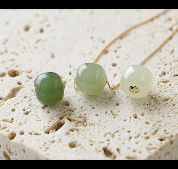 fine cylinder shape 18k gold genuine natural green nephrite jade bead - Image 5