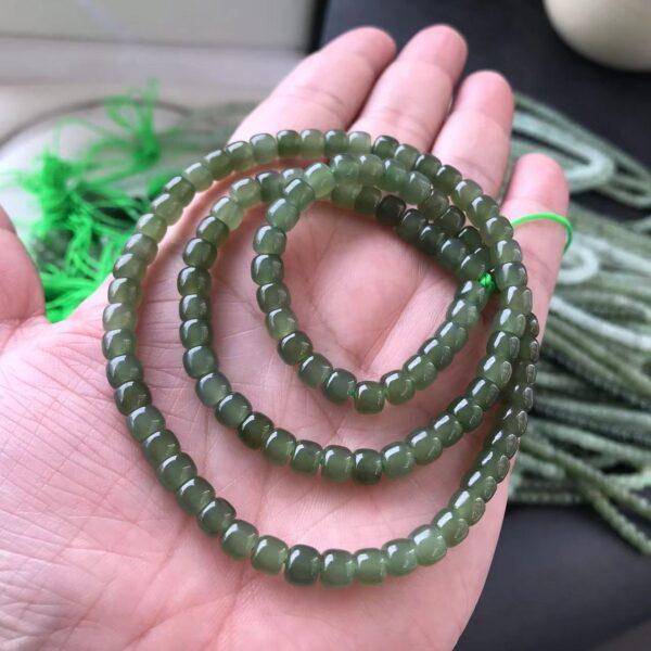 whole string drum shape green genuine natural nephrite jade bead - Image 6