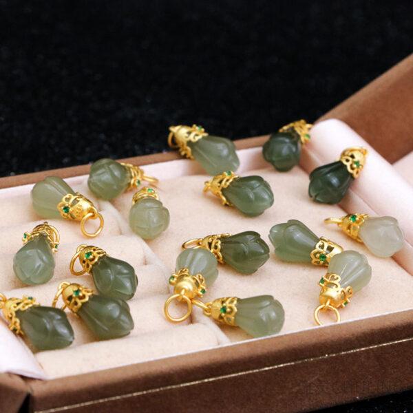 fine magnolia flower shape genuine natural green nephrite jade charm pendant bead - Image 6