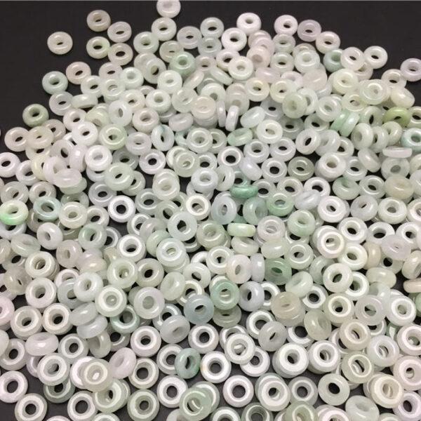 50 pcs / 100 pcs ring shape white and light green genuine natural jadeite bead, jade donut bead - Image 6