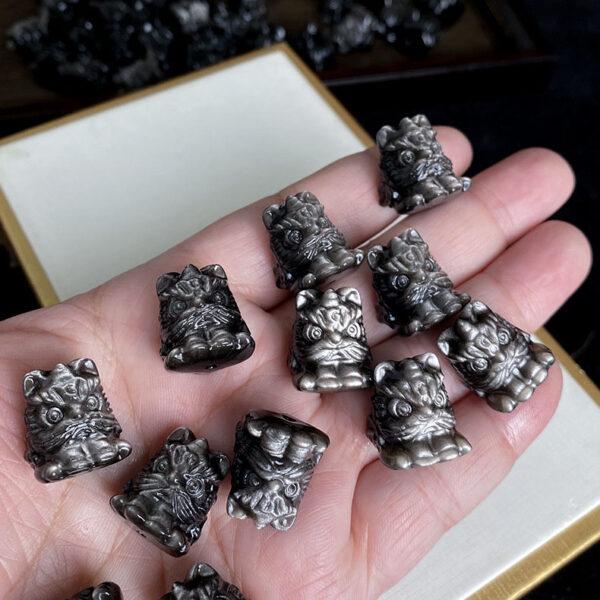 5 pcs / 10 pcs cute lion shape natural silver obsidian bead - Image 2