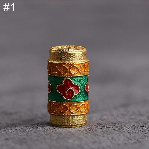 1 pc / 2 pcs red and green enamel flower and cloud pattern pillar shape s925 sterling silver bead - Image 6