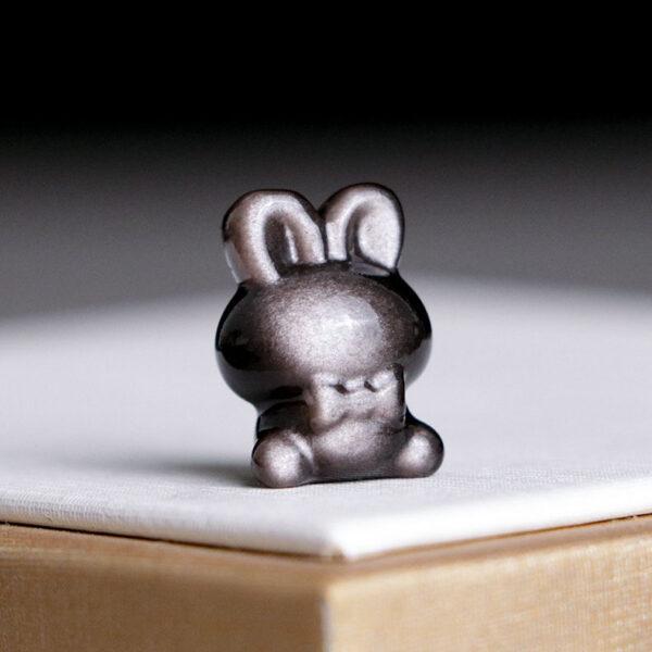 2 pcs / 5 pcs cute rabbit shape natural silver obsidian bead