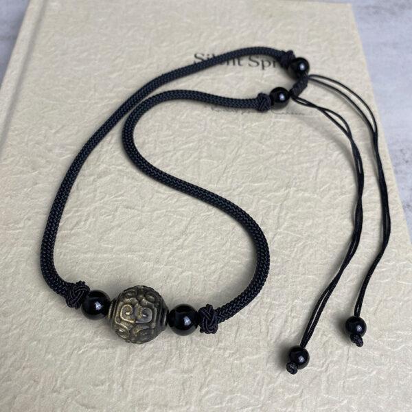 5 pcs / 10 pcs vine pattern round shape natural silver obsidian bead - Image 2