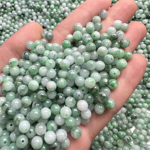 100 pcs round shape genuine natural green flower texture jadeite bead, jade bead - Image 2